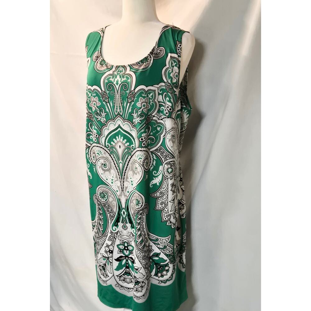 INC International Concepts Shift Sheath Dress Green Paisley Sz 3X Sleeveless - Picture 3 of 6